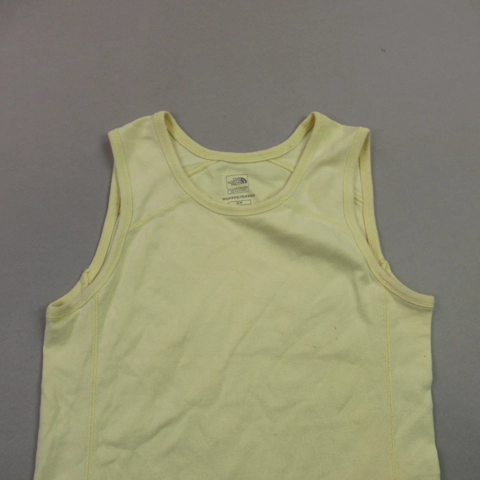 Camiseta sin mangas North Face para mujer pequeña amarilla sin mangas ligera elástica entrenamiento Foto 3 de 4