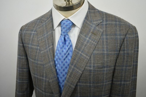 Canali Mens Gray Plaid Sport Coat Wool Silk Linen Blend Front Button Closure 36L - Picture 3 of 7