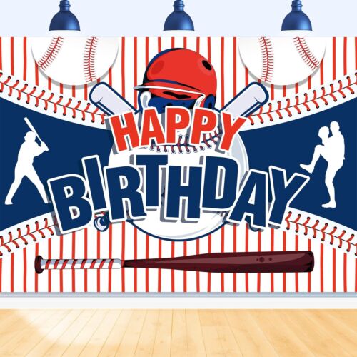 Baseball Birthday Banner 7x5FT | Happy Birthday Backdrop 84x60Inch
