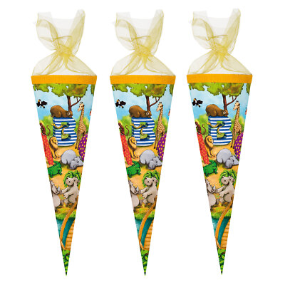 3er Pack Schultüte Zuckertüte ''Tier - ABC'', 35 cm rund Schuleingang ABC-Schütze