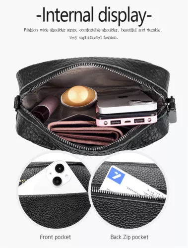 Crossbody Bag Damen Leder Breiter Gurt Handtasche Umhängetasche Taschen Satchel - Bild 8 von 17