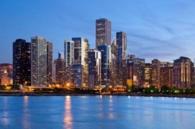 Wandbild: Chicago-Skyline. Bild der Skyline der Innenstadt von Chicago in [...]