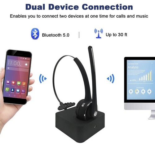 Trucker V5.0 BT Headset Noise Cancelling Microphone Charging Base 17hr Talk Time - Photo 3 sur 9