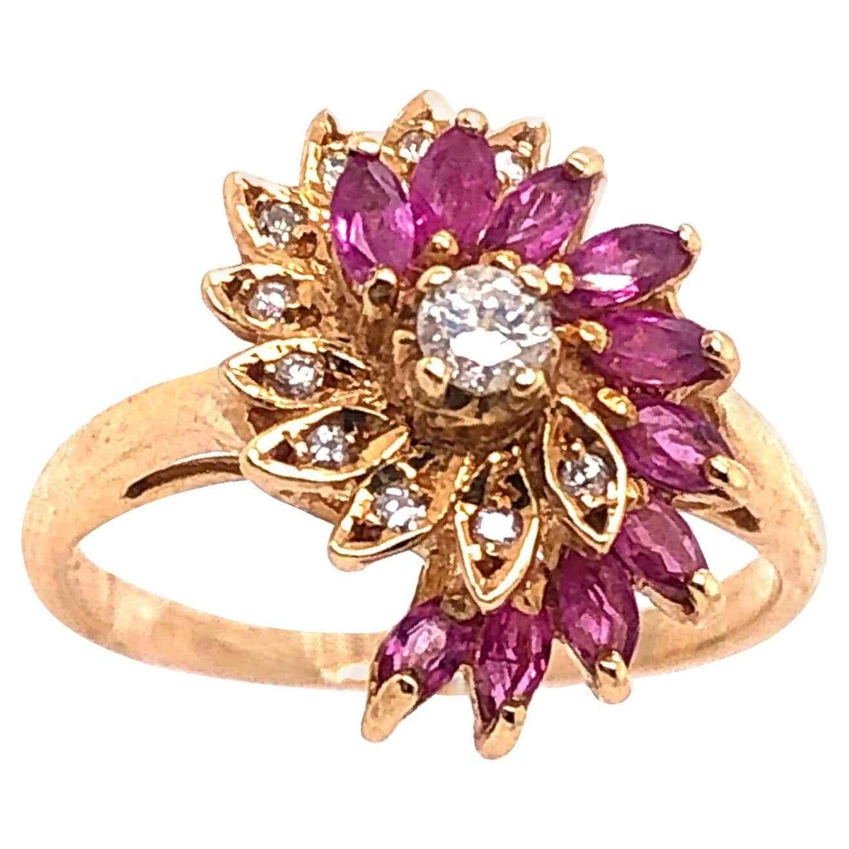 Ruby and diamond swirl ring Clearance