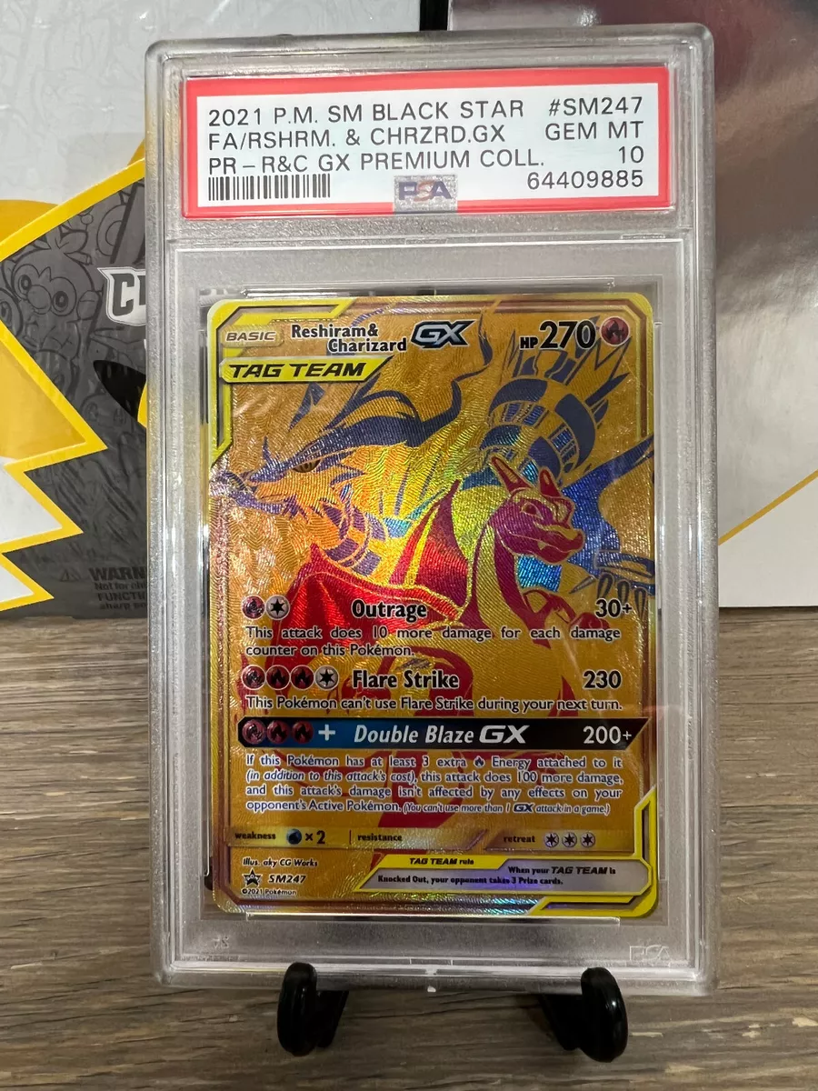 PSA 9 Pokémon Reshiram & Charizard GX SM247 Gold Promo Premium Collection