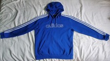 Mens Blue Adidas Pullover Hoodie Sweatshirt 3 White Stripes Long Sleeve Large