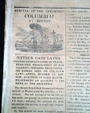 Rare Broadsheet EXTRA Cunard Line Steamship COLUMBIA from Europe 1841 Newspaper