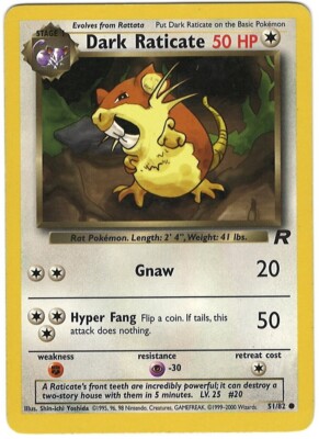 Dark Raticate 51/82 Pokémon Card Team Rocket common 50 HP Near Mint