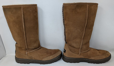 UGG Ultra Tall Revival Boots Women's Size 9 Suede Sheepskin Shearling Wool 52450
