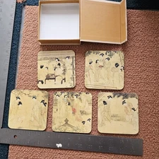 Shanghai Museum Set of 5 Wooden Cork Square Coasters in Box Art X6a