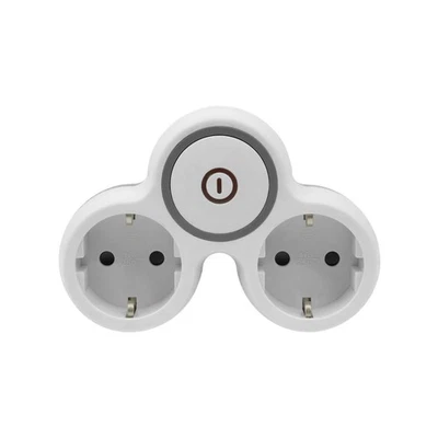 PLASTROL Zweifach Steckdosenadapter 2x Schuko 230V mit Schalter Grau-Weiß