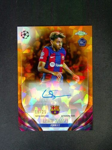 2023-24 Topps Chrome UEFA Sapphire Lamine Yamal RC Rookie Orange Auto /25