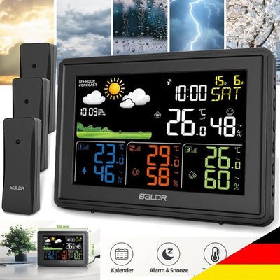 Wetterstation Funk Digitale Wecker Thermometer Innen-Außensensor Mit 3 Sensor