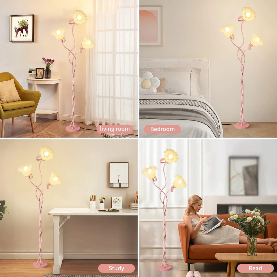 Pink Flower Floor Lamp Swan Neck LED 3 Free Bulbs Aesthetic Room Standing Light - Image 4 of 4