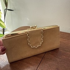 Vintage Buxton Tan Suede Wallet Split Leather Pocketbook Coin Purse Kiss Prop