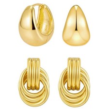 2 Pairs Gold Chunky Knot Earrings Huggie Hoop Earring for 0.94 inches,