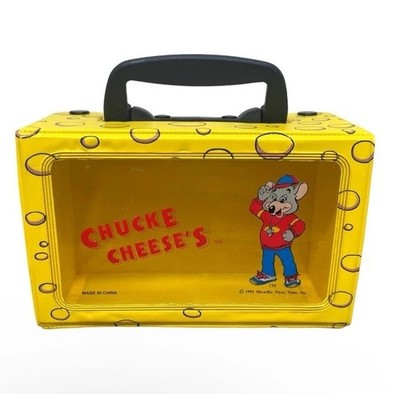 Chuck E Cheese's ShowBiz Pizza Cheese Cube Pencil Crayon Container 1995 EUC
