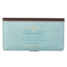 Checkbook Cover for Women & Men ?Blessed Is She? Christian Blue Wallet, Faux