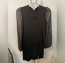 ASOS DESIGN Black Sheer Sleeve Mini Dress Button Back Keyhole Size US 6