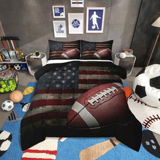 American Flag Bedding Set, Boys Football Comforter Set Full Soccer Sports Games
