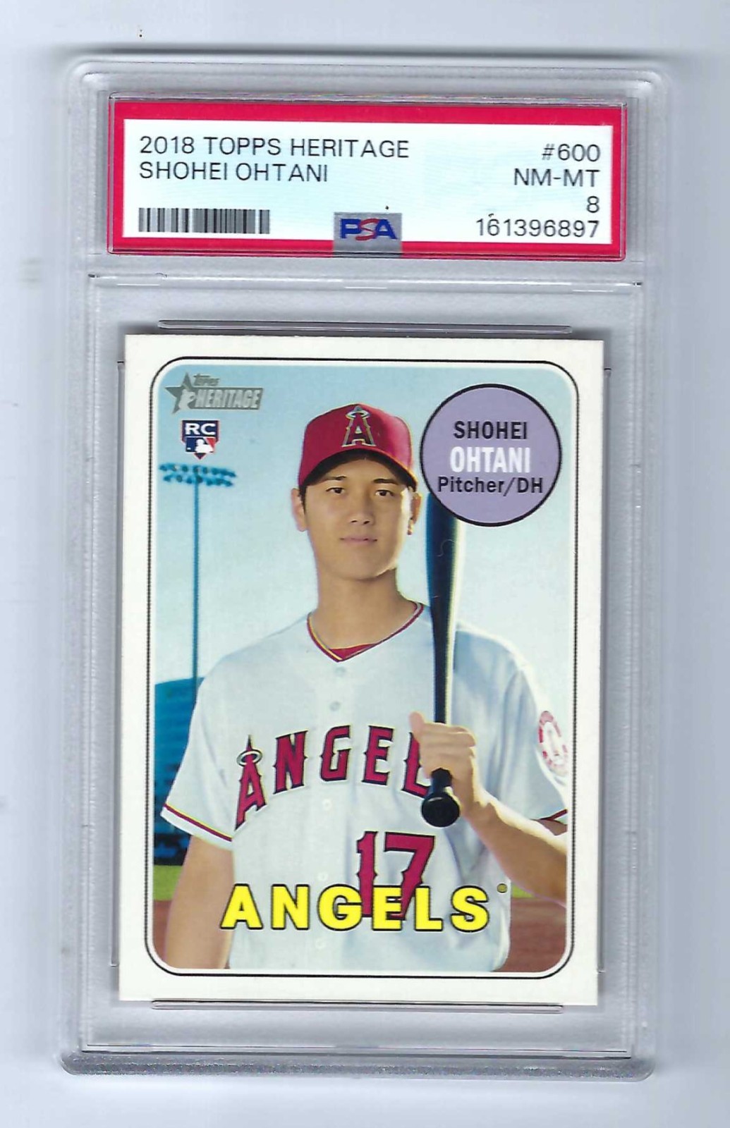 2018 Topps Heritage High Number #600 Shohei Ohtani Dodgers RC PSA 8 NM-MT view 1