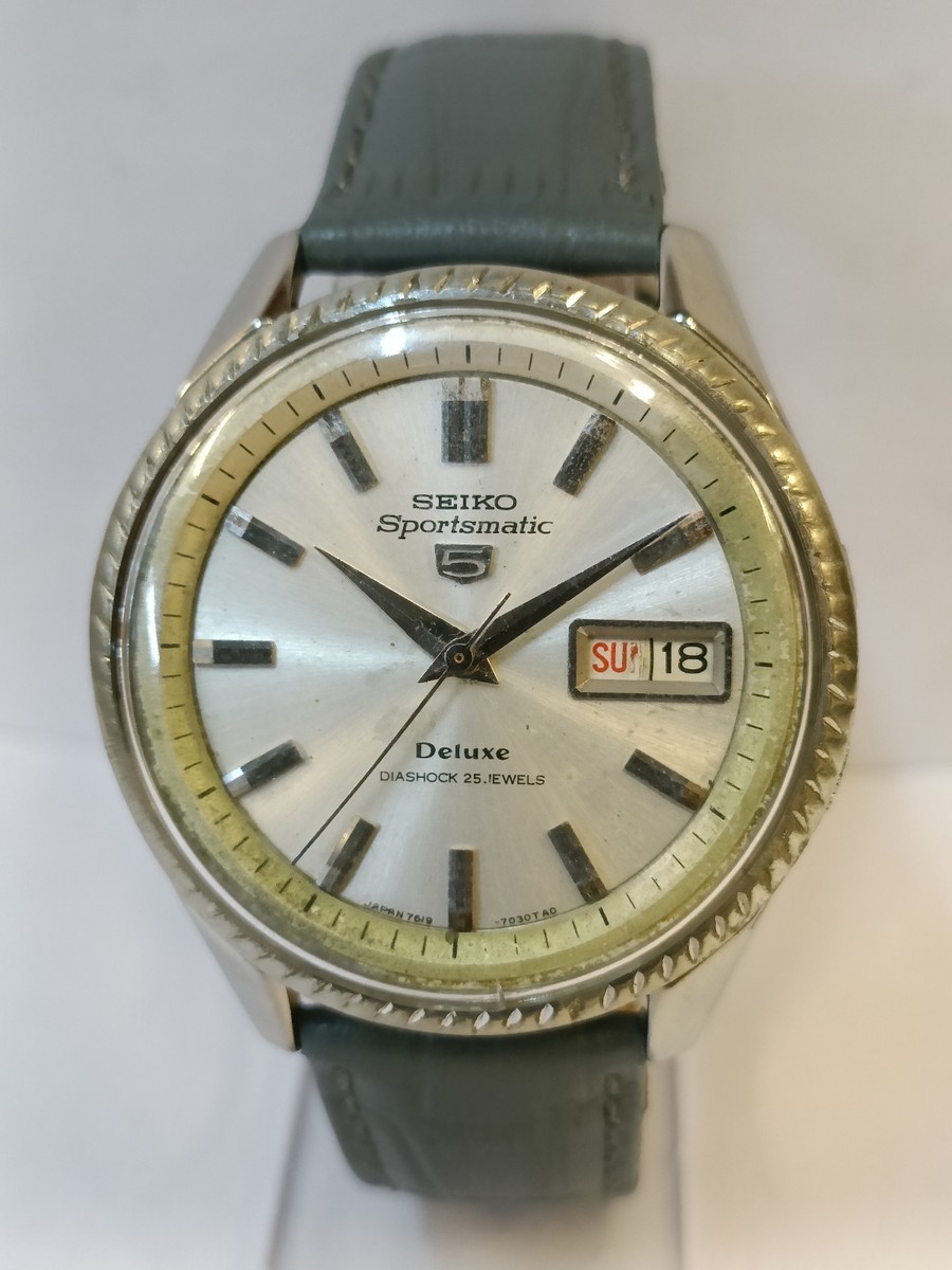 VINTAGE SEIKO SPORTSMATIC 5 DELUXE 25J SILVER DIAL 7619-7040 JAPAN