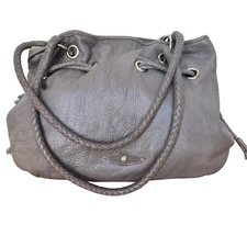 Elliott Lucca Taupe Leather Braided Drawstring Shoulder Bag