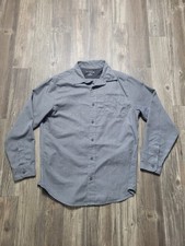 Eddie Bauer Men's M Gray 100 Polyester Long Sleeve Button Down Shirt Casual