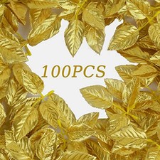 100pcs Bulk Rose Gold Leaves Artificial Greenery Fake Rose Leaves for DIY Wed...