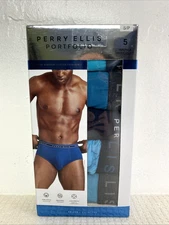 Perry Ellis Portfolio Briefs Mens Size S Pur Cotton 5-Pack Underwear Blue
