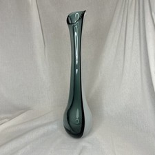 Hand Blown Art Glass Vase. 18  tall x 4.5  wide Gray Black White Clear