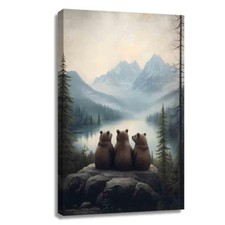 Bear Canvas Wall Art Brown Bear Family Prints Woodland Nursery Forest Paintin...