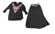 Vintage Christine Gerard M Top & Skirt Set Black Sequin Embellished Festival Y2K