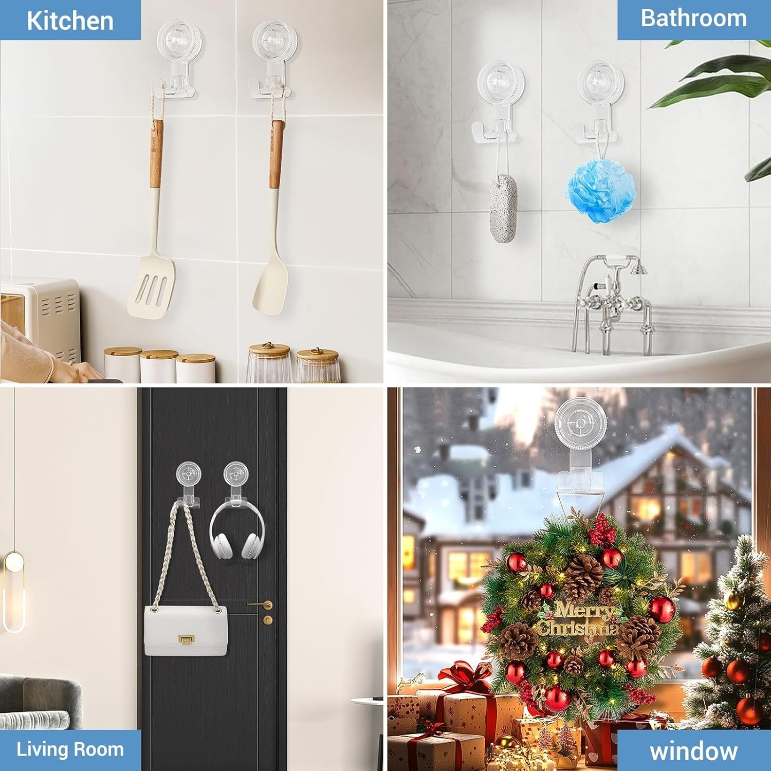 Removable Suction Hooks - 2 Pack Razor Hooks, 11 lbs Capacity, Stylish & Strong