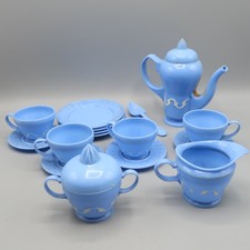 Vintage Irwin Child's Light Blue Plastic Dishes Tea Set