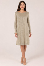 Marina Size 6 Champagne Gold Metallic Pleated Shift Cocktail Dress V Back