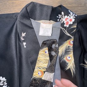 Vintage Made in JAPAN Kimono Robe -Peacock Bird +Belt Geisha Womens Lounge Patio