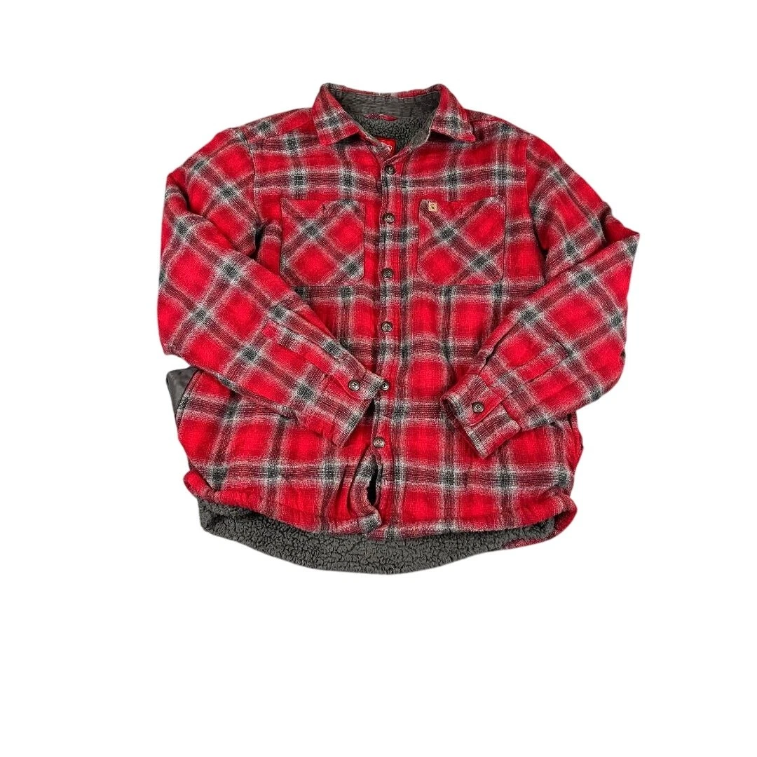 Coleman Red Plaid Flannel Sherpa Lined Shirt Jacket Medium Outdoor Company Mens