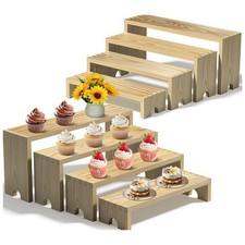 2 Set Stackable Wooden Cupcake Stand Tiered Riser Display Stands for Vendor E...