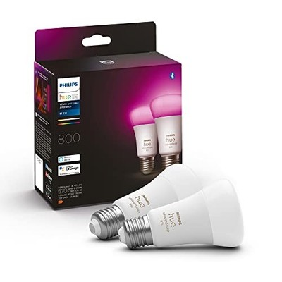 Philips Hue White and Colour Ambiance Smart Glühbirne 2er Pack 60W - 800 Lumen