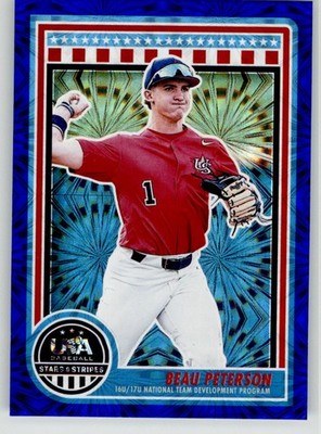Beau Peterson 2025 Panini Stars & Stripes Blue Fireworks 184 #/75 Texas