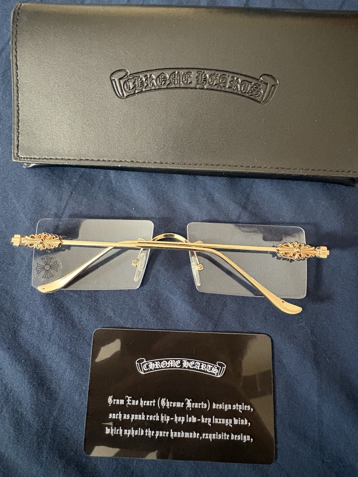 Chrome Hearts Gold Rimless Square Metal Eyeglasses Unisex with Case & Cloths thumbnail 4