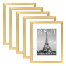 upsimples 8.5x11 Picture Frame Set of 5, Gold, with Mat for 6x8 or 8.5x11 Photos