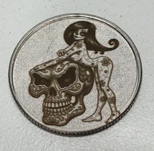 Sugar Skull La Catrina Clad Quarter Surface Engraved Hobo Nickel / Love Token