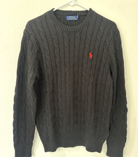 Polo Ralph Lauren Men's Black Cotton Cable Knit Crew Neck Sweater Size M