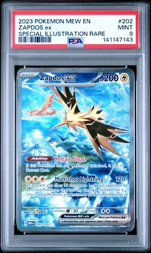 2023 POKEMON MEW EN-151 SPECIAL ILLUSTRATION RARE #202 ZAPDOS EX PSA 9