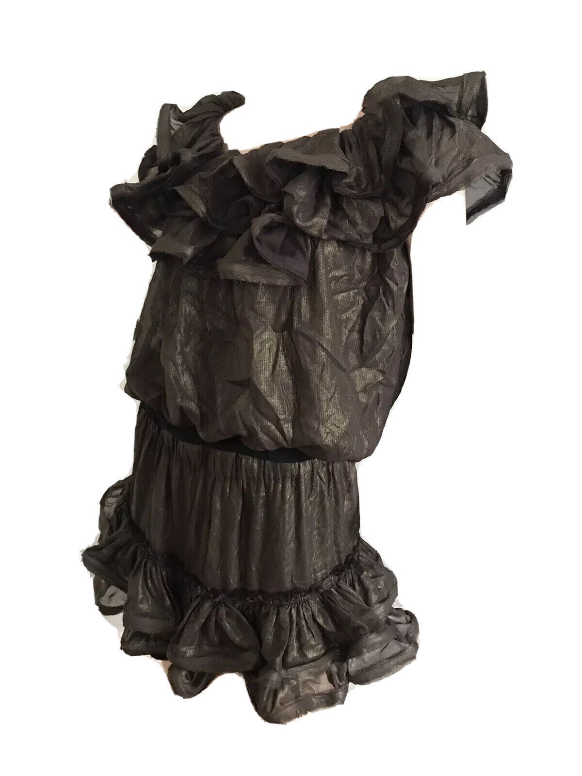 LANVIN H&M BROWN SHIMMER RUFFLE PARTY MINI DRESS UK 8 EU 34 US 4 SMALL BNWT RARE