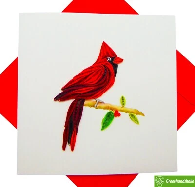 GREENHANDSHAKE Cardinal Quilling Greeting Card - Unique Dedicated Handmade Art