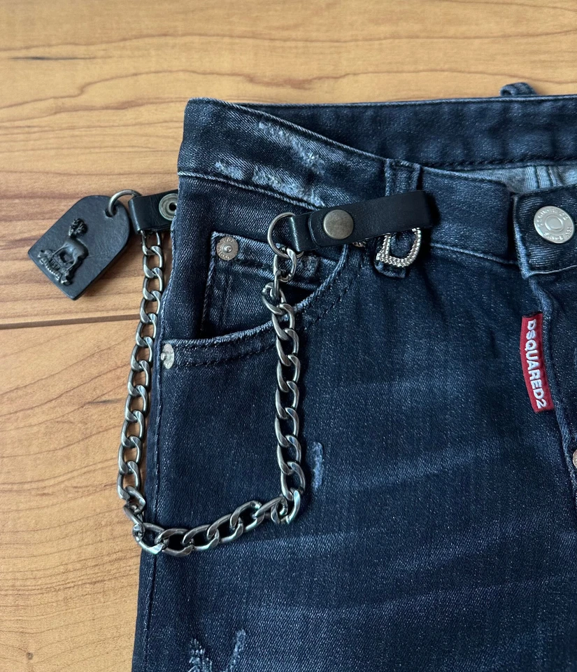 100%ORIG DSQUARED DISTRESSED STRETCH JEANS JUNGEN GR.8Y MIT KETTE DQ00W9_D00GV - Bild 4 von 4