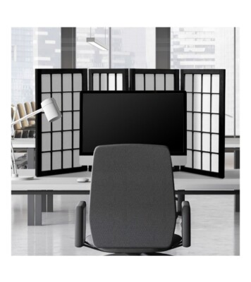 Oriental Furniture 2 Ft. Tall Desktop Window Pane Shoji Screen, Black, 4 Panel